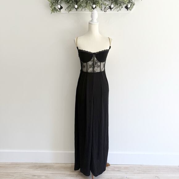 Cider Pants - CIDER goth Black Gold Chain Strap Lace Corset Bust Wide Leg Jumpsuit Small New